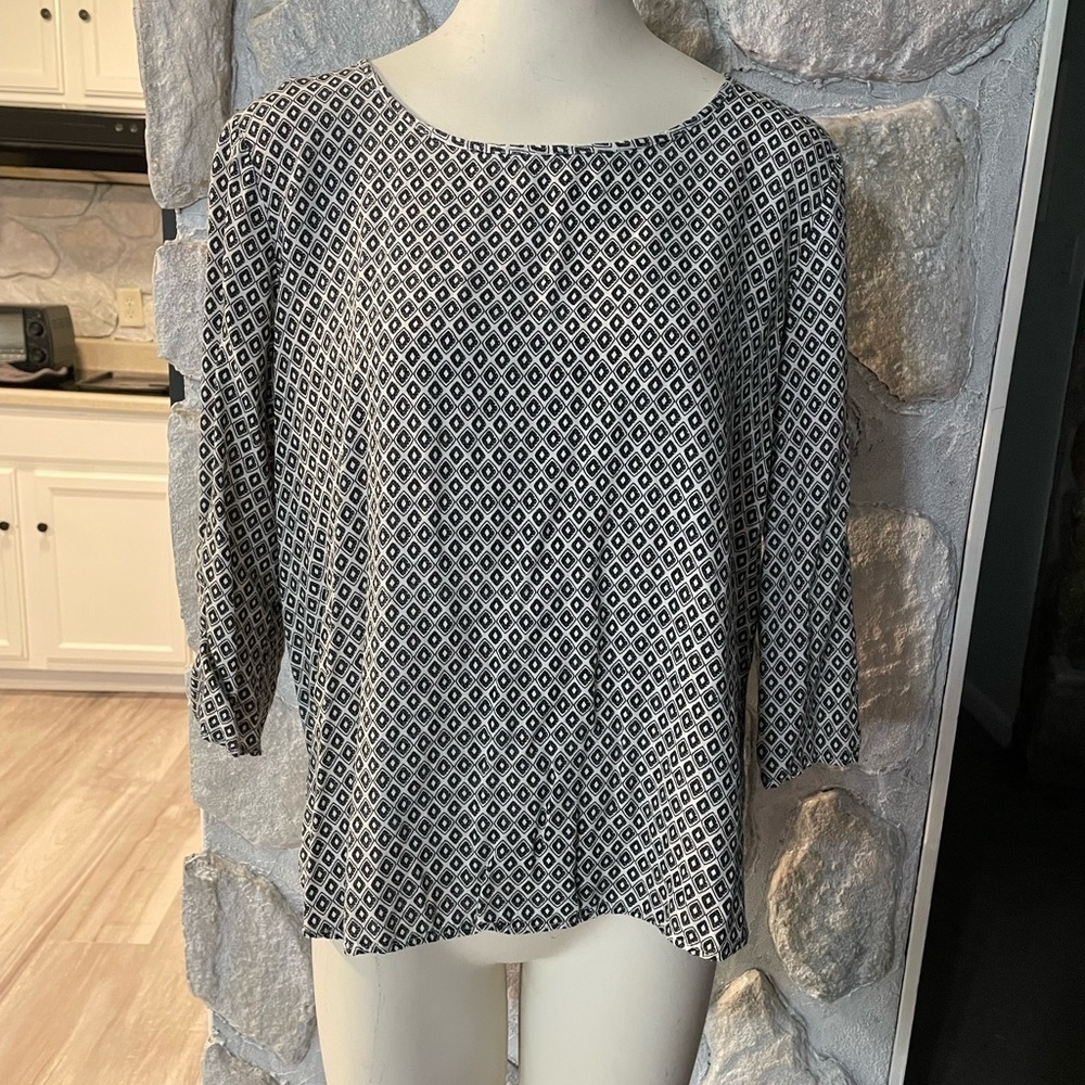Pink Republic White & Black Geometric Scoop Neck Quarter Length Sleeve Blouse XL - Picture 2 of 14